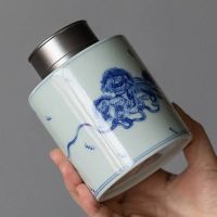 Boîte à thé Chinoise Premium Blanche et Bleue en Céramique - vue 3