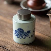Boîte à thé Chinoise Premium Blanche et Bleue en Céramique - vue 4