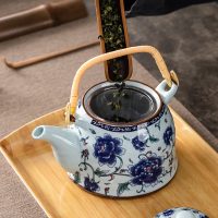 Théière Chinoise en Porcelaine Grosse Fleure Bleue 900ML - vue 2