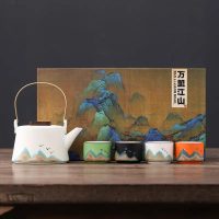 Service à thé Japonais en Céramique Motifs Montagnes