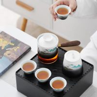 Service à thé japonais transportable en céramique motifs montagnes - vue 3