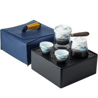 Service à thé japonais transportable en céramique motifs montagnes - vue 5