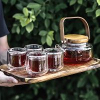 Service à thé Scandinave en Verre et Bois d'Acacia 600ML - vue 4