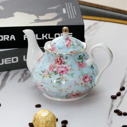 Théière Anglaise en Porcelaine Bleue à Fleurs 400ML