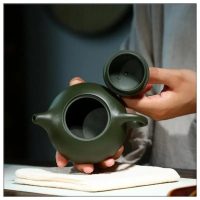 Théière Chinoise en Argile Plate Verte 200ML - vue 2
