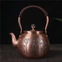 Théière Chinoise Ronde en Cuivre Bambous 1.5L