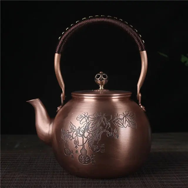 Théière Chinoise Ronde en Cuivre Feuilles 1.5L