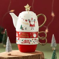 Théière de Noël en Céramique Rouge Motif Père Noël