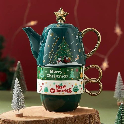 theiere-de-noel-motif-sapin-merry-christmas-113043077 Théière de Noël motif Sapin Merry Christmas