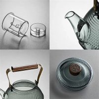 Théière en Verre à Points et Manche Bois 1L - vue 2