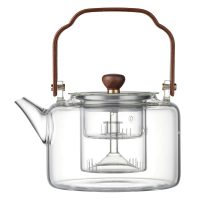 Théière en Verre Chinoise Premium Anse en Bois 1.3L - vue 3