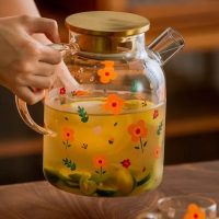Théière en Verre Couvercle Doré avec motifs Fleurs 1L - 1.7L - vue 2