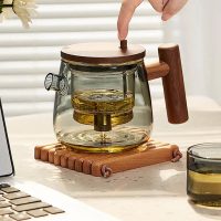 Théière en Verre et Bois avec Infuseur à bouton 400ml