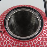 Théière Japonaise en Fonte Rouge Motifs Cercles 600ml