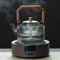 Théière Japonaise en Verre avec Anse Carrée en Bois 1.2L - vue 2