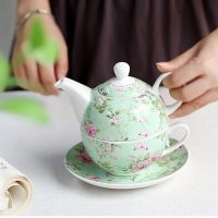Théière Solitaire en Porcelaine Style Anglais Verte 350ml - vue 5