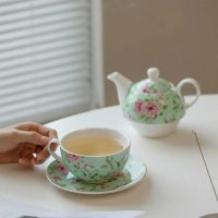 Théière Solitaire en Porcelaine Style Anglais Verte 350ml - vue 6