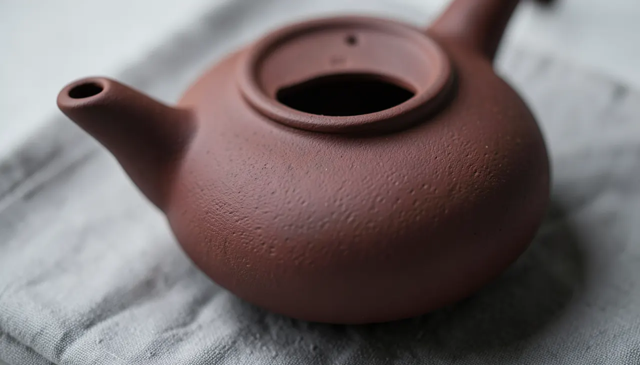 Théière en argile violette Yixing zisha non émaillée, gros plan texture