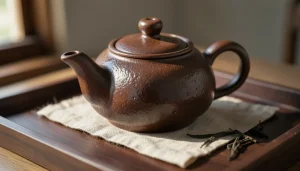 Théière en argile Yixing patinée par des années d'usage, surface brillante et chaude