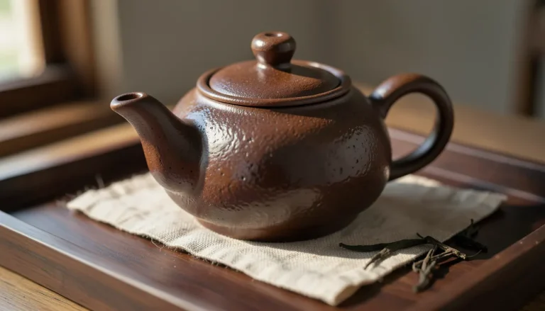 Théière en argile Yixing patinée par des années d'usage, surface brillante et chaude