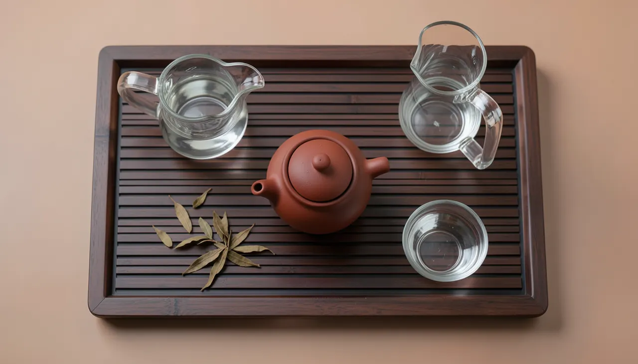 Service Gong Fu Cha complet : théière Yixing, pichet, tasse à sentir, tasse à boire, plateau bambou