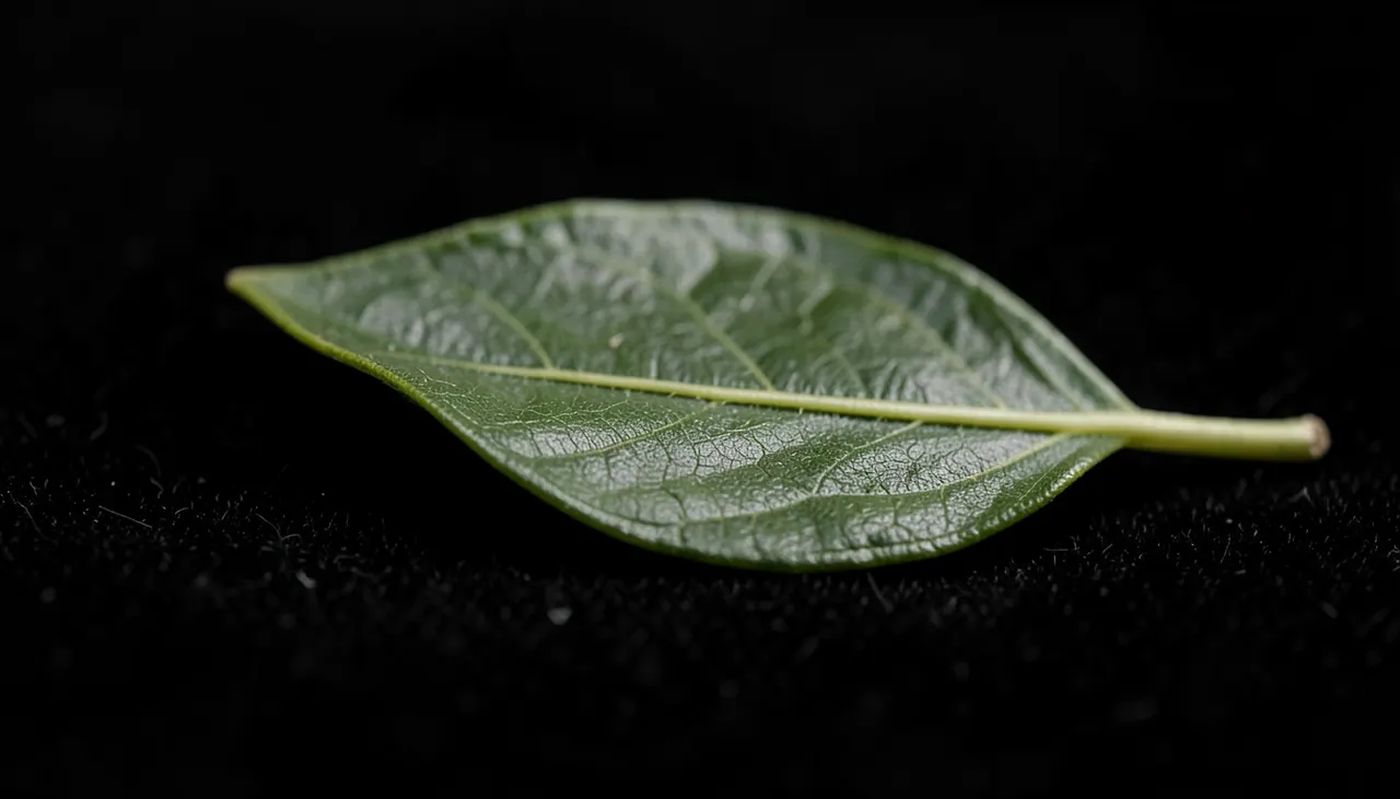 Structure poreuse de la feuille de thé Gros plan sur feuille de thé vert sec texturée, lumière latérale révélant la structure poreuse