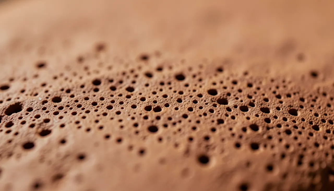 Texture poreuse de l'argile zisha Gros plan sur la texture poreuse d'une théière en argile Yixing non émaillée